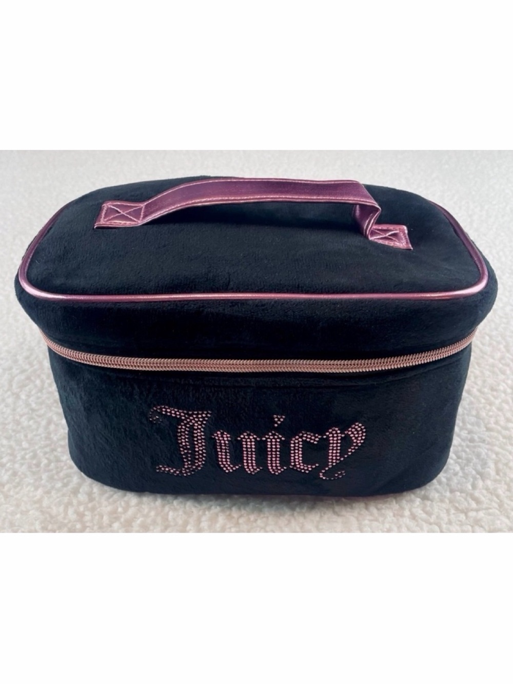 (NWT) JUICY COUTURE • Black/Pink Velour Rhinestone Travel Cosmetic Bag